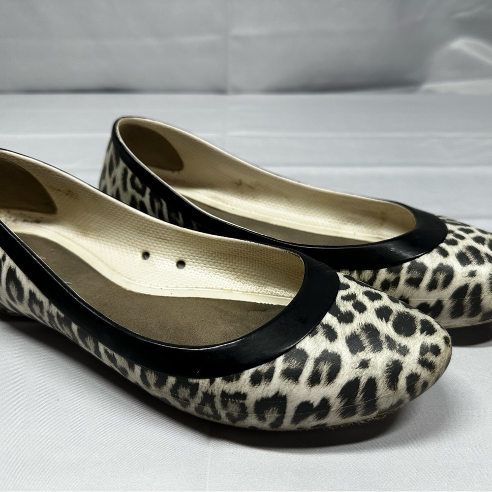 CROCS Women's Animal Print Flats with Black Trim